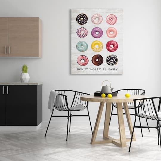Stupell Industries Donut Worry Be Happy Pun Glazed Farmhouse Desserts Canvas Wall Art